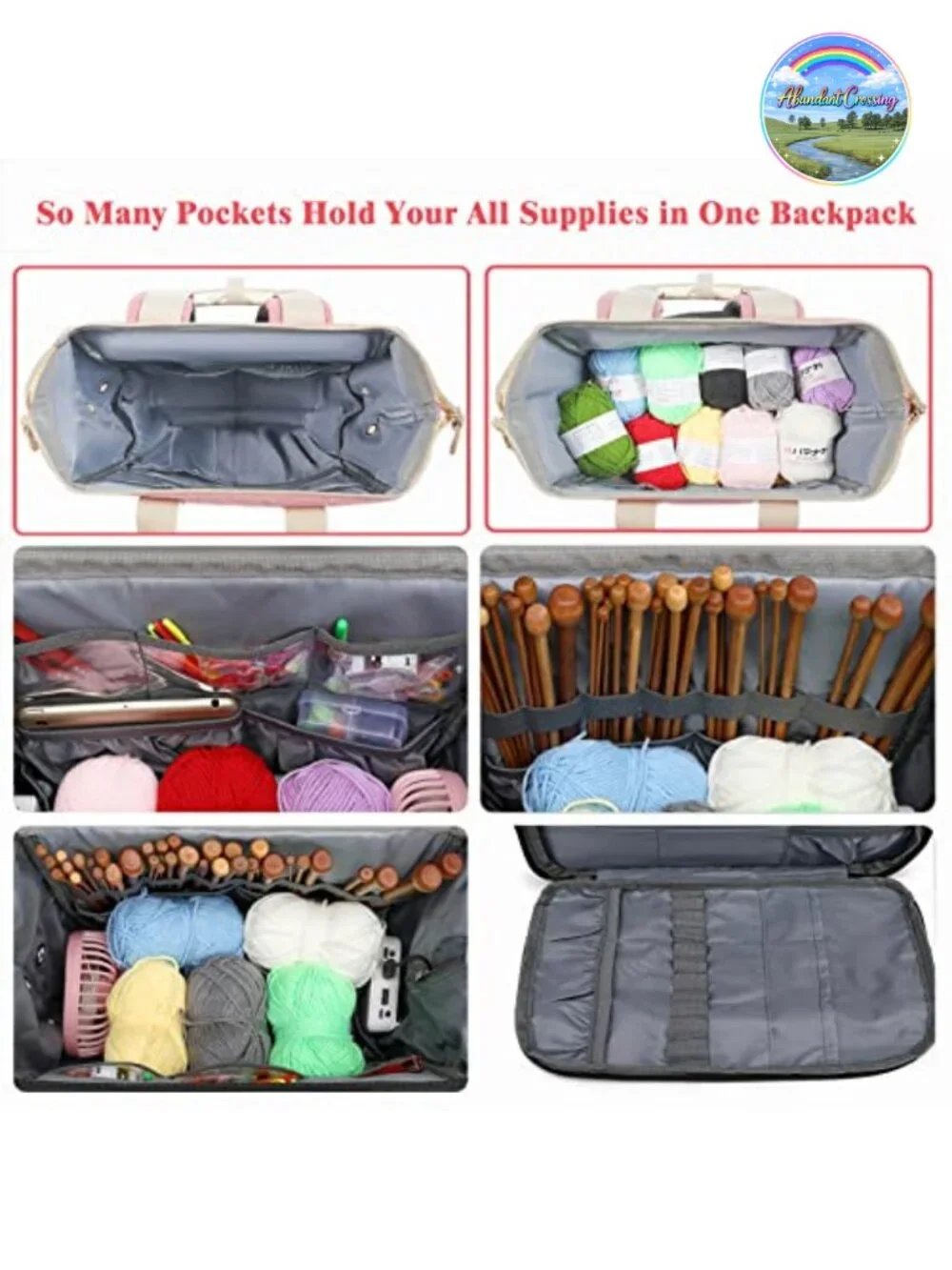 Large Capacity Knitting Backpack with Yarn Storage and Luggage Strap
